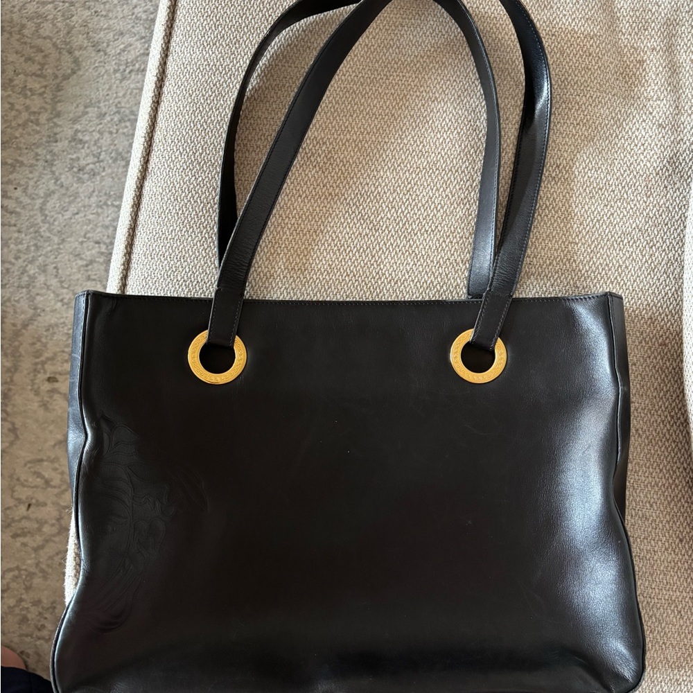 Versace Black Leather Shoulder Bag with Gold Hardware
